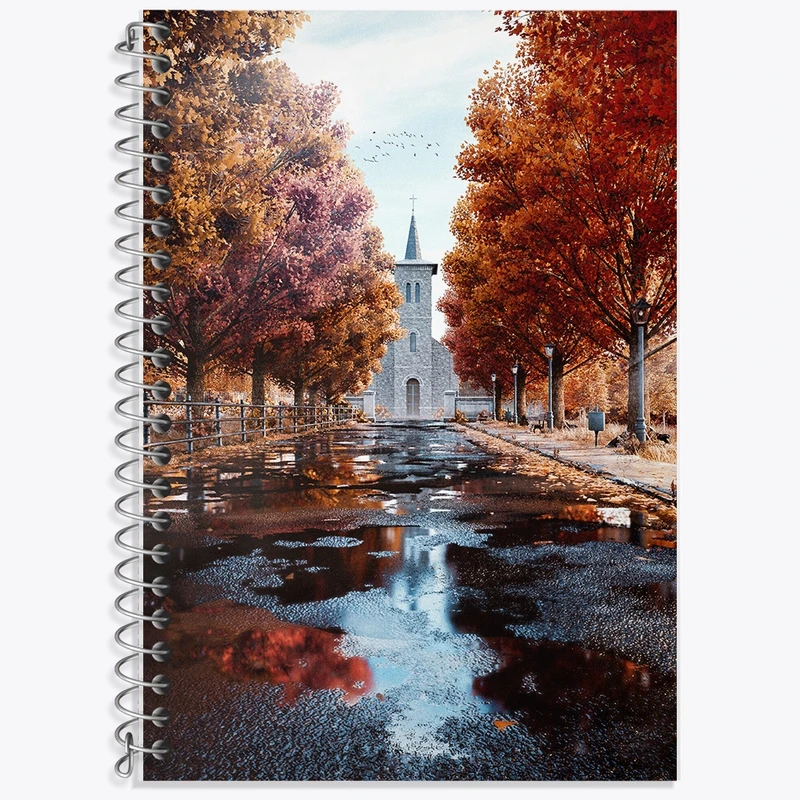 دفتر زبان 50 برگ خندالو مدل دو خط طرح خیابان پاییزی کد F1298