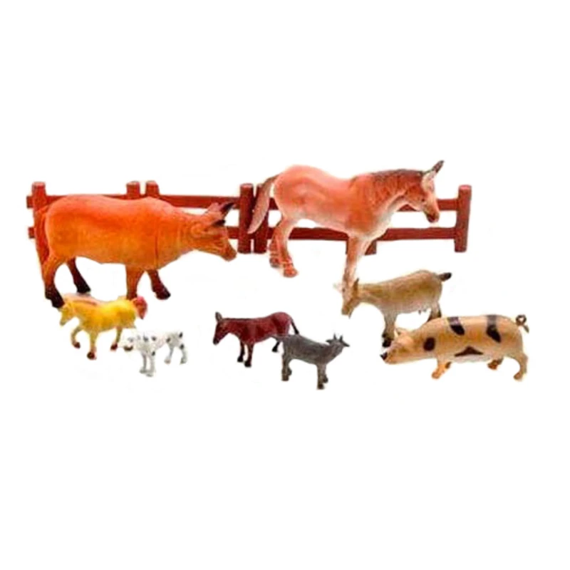 فیگور مدل باغ وحش حیوانات اهلی FARM SET کد H640 مجموعه 8 عددی همراه با نرده