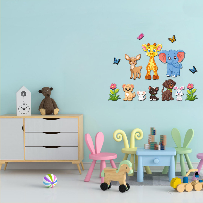 استیکر چوبی کودک باروچین مدل حیوانات زیبا کد 1343 مجموعه 14 عددی