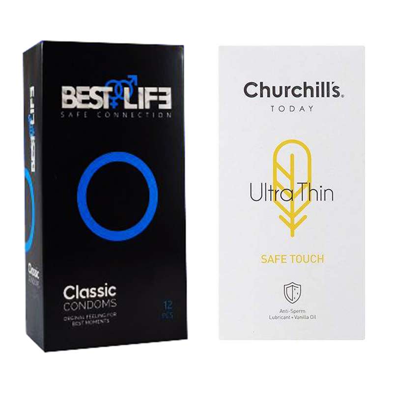 کاندوم چرچیلز مدل Safe Touch بسته 12 عددی به همراه کاندوم بست لایف مدل Classic بسته 12 عددی کاندوم چرچیلز مدل Safe Touch بسته 12 عددی به همراه کاندوم بست لایف مدل Classic بسته 12 عددی
