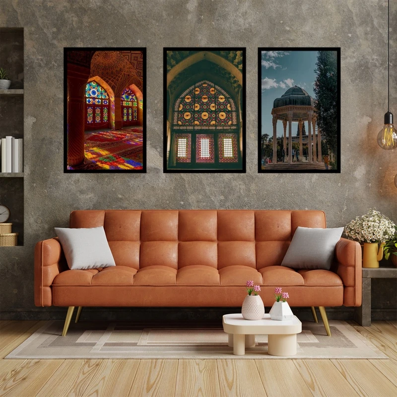 تابلو بکلیت طرح هنری دکوراتیو بنای تاریخی هنر معماری ایرانی حافظیه شیراز مرقد حافظ مجموعه 3 عددی مدل B-bu3703