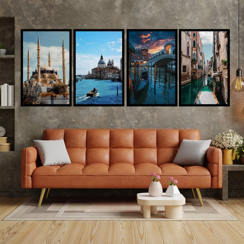 تابلو بکلیت طرح هنری دکوری منظره شهری کلاسیک مدل B-bu3711 مجموعه 4 عددی