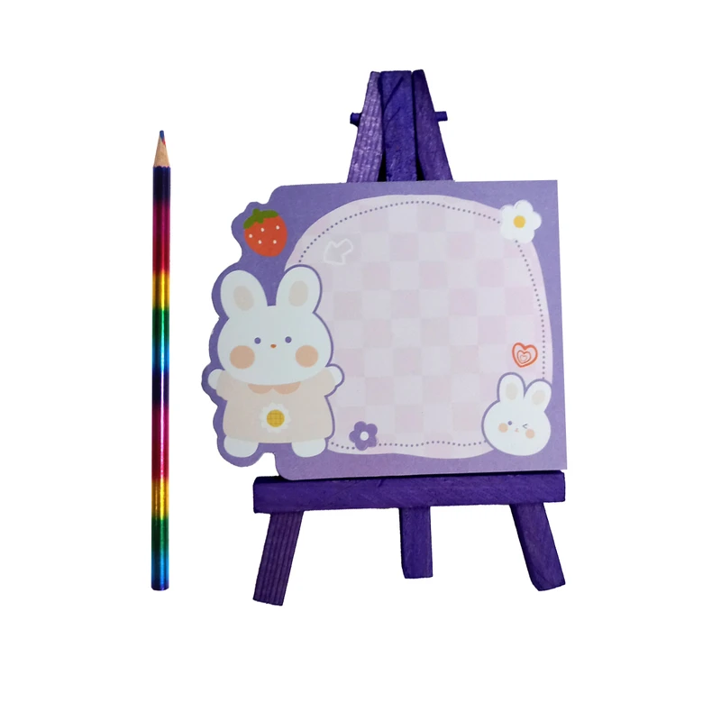 کاغذ یادداشت مدل نوت بوم طرح خرگوش کد 1205 به همراه مداد و پایه بسته 3 عددی