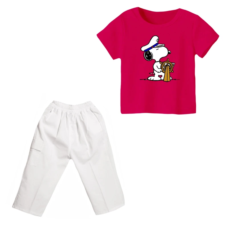 ست تی شرت و شلوارک دخترانه مدل اسنوپی کد ۳۹