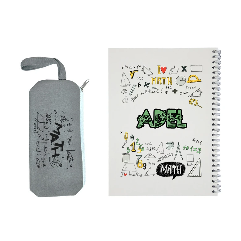 دفتر مشق 50 برگ طرح ریاضی مدل عادل به همراه جامدادی