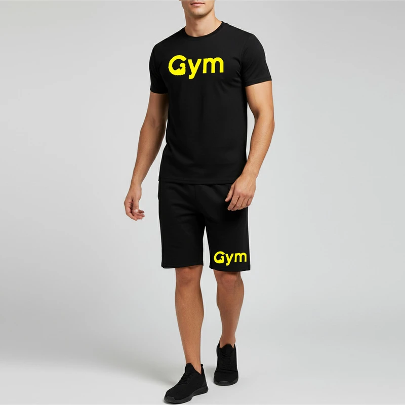ست تیشرت آستین کوتاه و شلوارک راحتی مردانه مدل A27 طرح GYM
