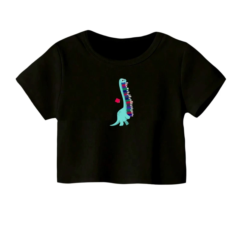 کراپ‌ تی‌شرت آستین کوتاه زنانه مدل دایناسور کد 06