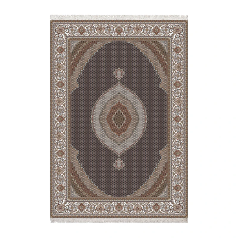 فرش ماشینی زانیس مدل سنتی طرح ماهی زمینه قهوه ای