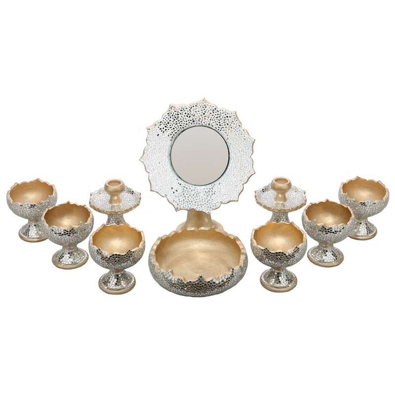 مجموعه ظروف هفت سین 10 پارچه مدل آینه کاری کد NR-012