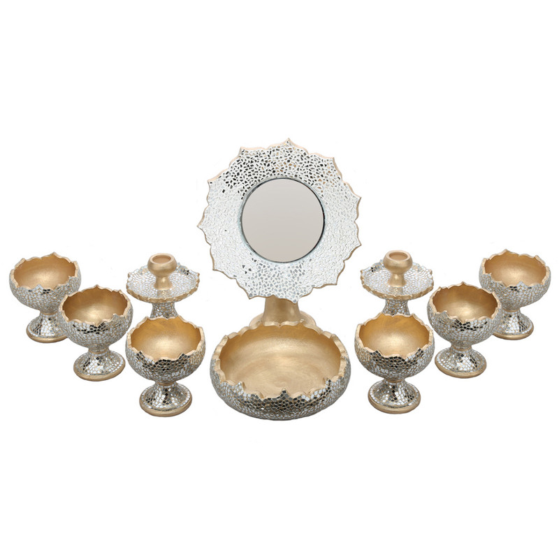 مجموعه ظروف هفت سین 10 پارچه مدل آینه کاری کد NR-012