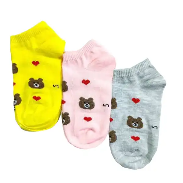 جوراب ساق کوتاه دخترانه مدل تدی قلبی مجموعه 3 عددی