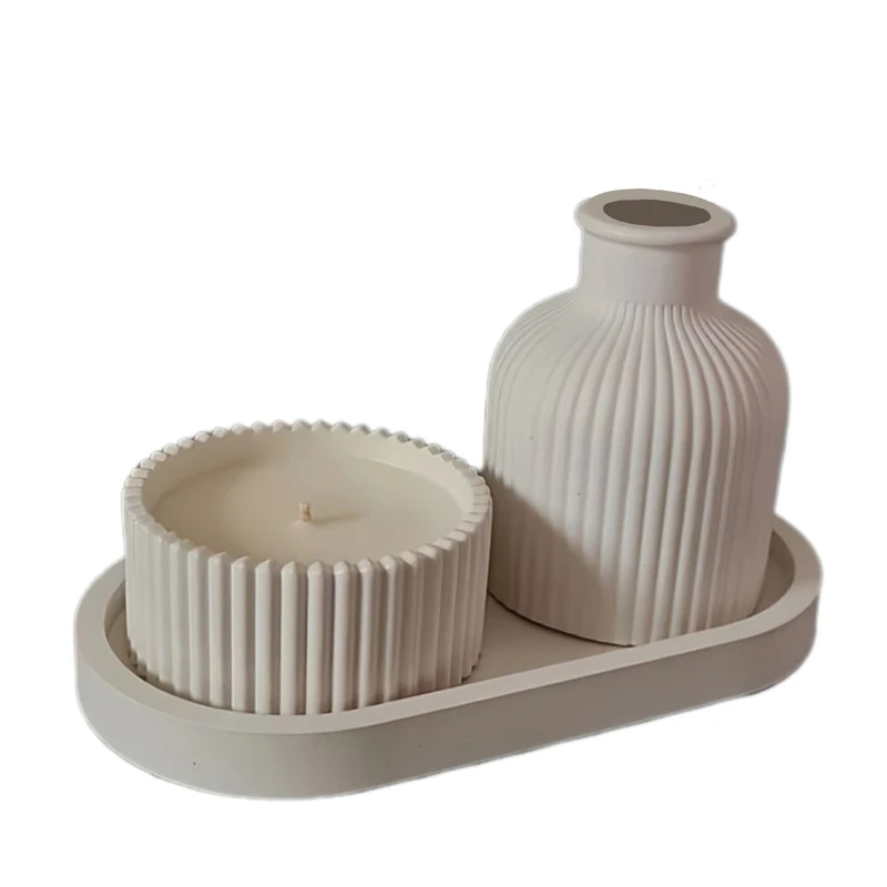 ست قندان و گلدان بتنی مدل مراکشی به همراه سینی