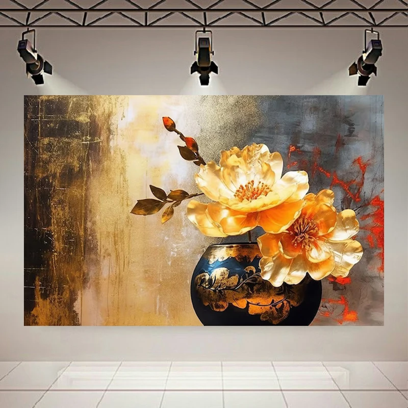 تابلو بوم طرح گلدان زیبا مدل گل طلا کد AR304382