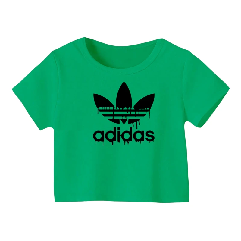 کراپ‌ تی‌شرت آستین کوتاه زنانه مدل لوگو کد 05