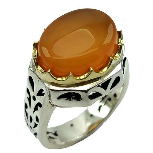 انگشتر نقره مردانه مدل شبکه مزین به عقیق یمن شرف شمس اصل و طبیعی