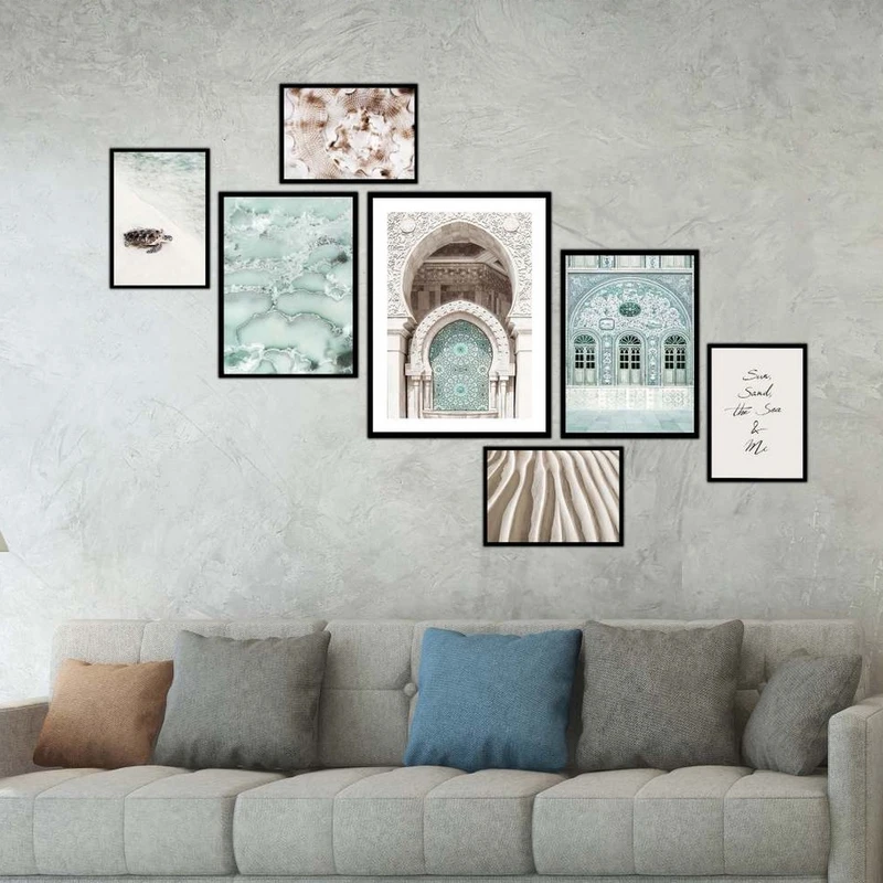 تابلو بکلیت طرح معماری سنتی و دریا مدل شاین اکلیلی B-2197 فریم مشکی مجموعه 7 عددی