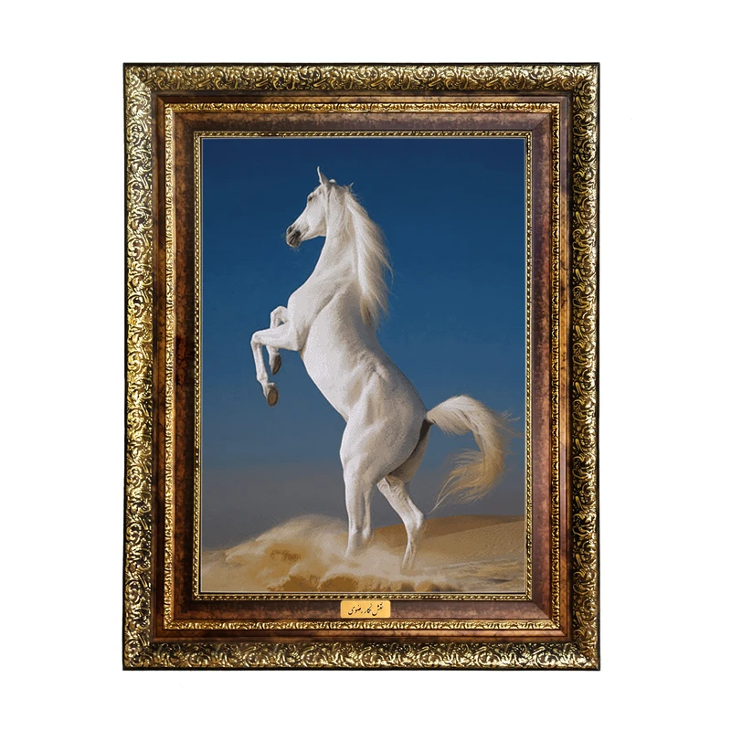 تابلو فرش ماشینی نقش نگار رضوی طرح اسب کد 495H