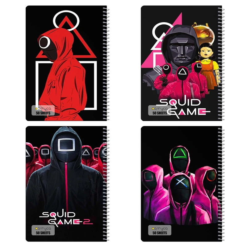 دفتر نقاشي 50 برگ کارنيکا طرح بازی مرکب Squid Game کد 96388 مجموعه 4 عددی