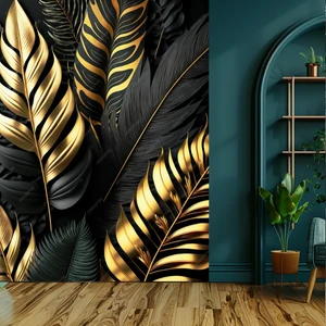 کاغذ دیواری طرح برگ فانتزی مدل طلا کد kf619