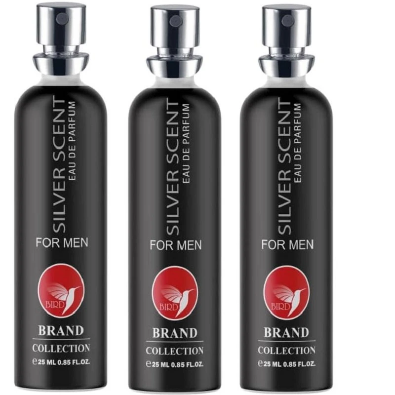 عطر جیبی مردانه برد برند کالکشن مدل سیلور سنت حجم 25 میلی لیتر مجموعه 3 عددی