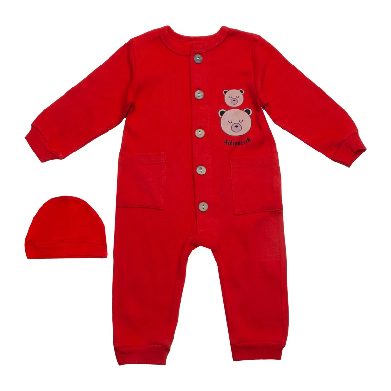 ست سرهمی نوزادی و کلاه آدمک مدل دو خرس کد 130099