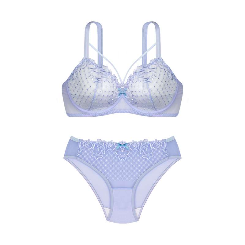 ست شورت و سوتین زنانه مدل دانتل اروپایی 7978 رنگ آبی روشن