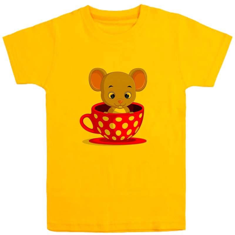 تی شرت آستین کوتاه دخترانه مدل موش وفنجون D63 رنگ زرد 