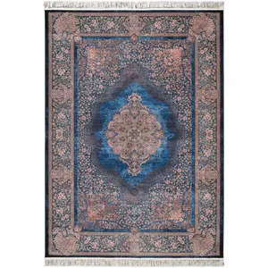 فرش ماشینی 1200 شانه محتشم زمینه آبی حاشیه آبی کد 2555037040