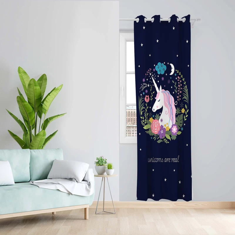 پرده طرح اسب تک شاخ مدل مخمل پانچی کد 5262 z سایز 140x200 سانتی متر