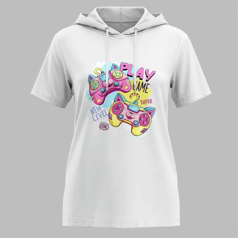 تی شرت کلاه دار آستین کوتاه زنانه مدل 14040226b