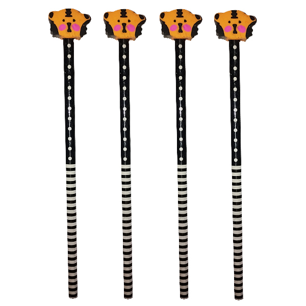 مداد مشکی مدل فانتزی پاک کن دار طرح ببری بسته 4 عددی