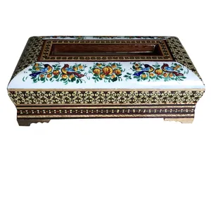 جعبه دستمال کاغذی خاتم کاری طرح گل ومرغ کد 1000