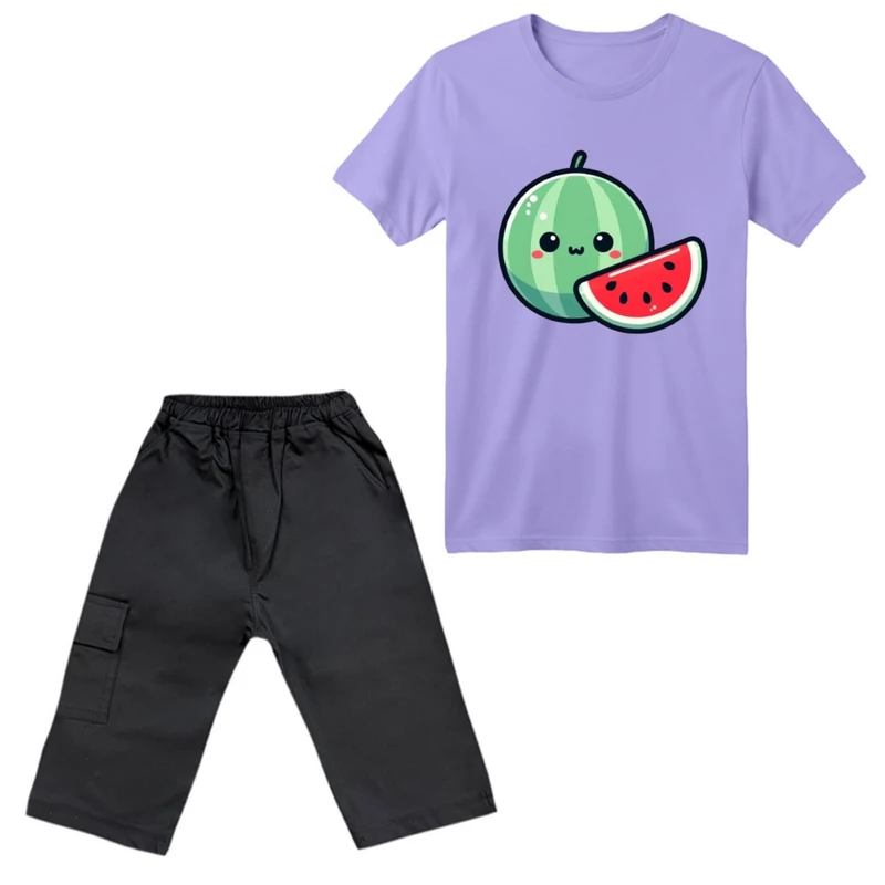 ست تی‌شرت آستین کوتاه و شلوارک پسرانه مدل هندوانه یلدایی کد 24