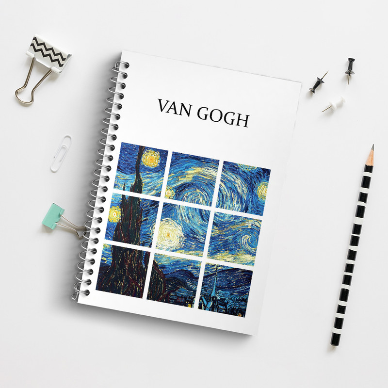 دفتر زبان 50 برگ خندالو مدل دو خط طرح شب پر ستاره ونسان ونگوگ کد N1707