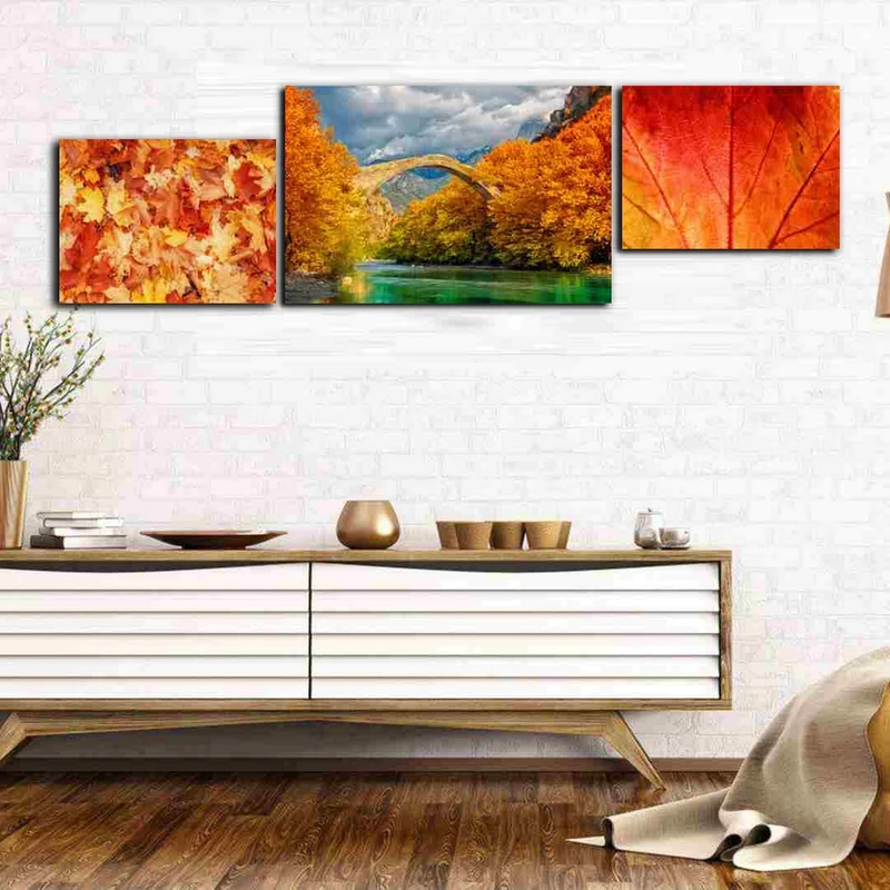 تابلو شاسی بکلیت طرح دکوراتیو طبیعت پاییزی مدل SH-233 مجموعه 3 عددی