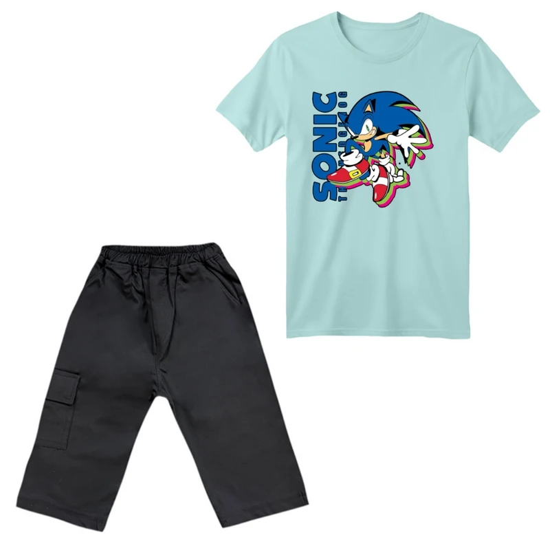 ست تی‌شرت آستین کوتاه و شلوارک پسرانه مدل سونیک کد 04