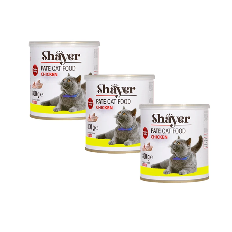 کنسرو گربه شایر مدل پته مرغ وزن 800 گرم بسته 3 عددی