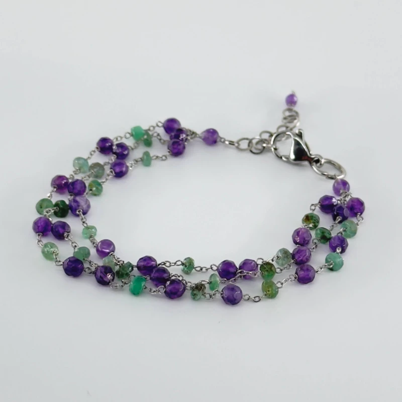 دستبند زنانه مدل سنگ زمرد و آمیتیست کد 1932