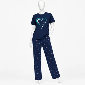Women's cotton T-shirt and pants set with a butterfly pattern.