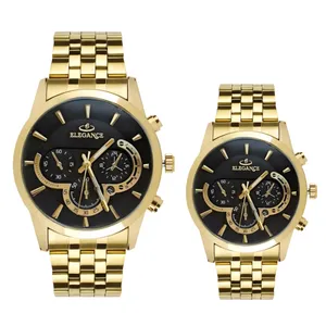 ست ساعت مچی عقربه‌ای کوارتز زنانه و مردانه مدل کلاسیک تک موتوره بند فلزی کد E1