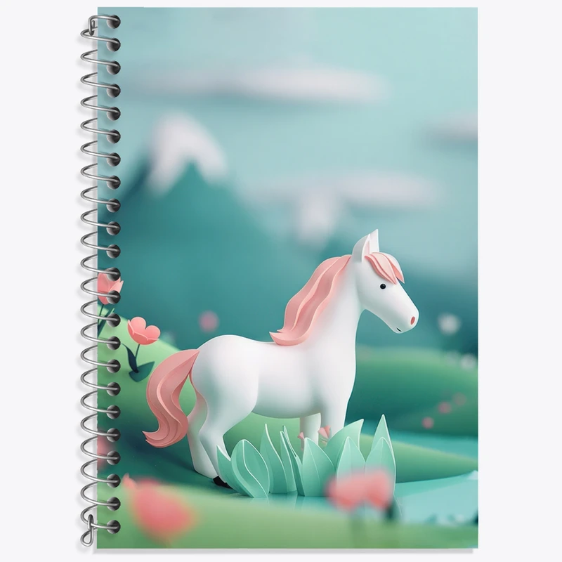 دفتر زبان 50 برگ خندالو مدل سه خط طرح اسب تک شاخ کد N2257