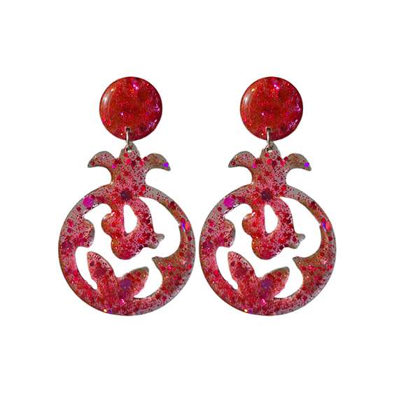 گوشواره دخترانه مدل رزینی طرح انار