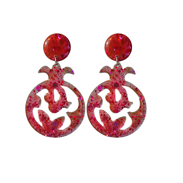 گوشواره دخترانه مدل رزینی طرح انار