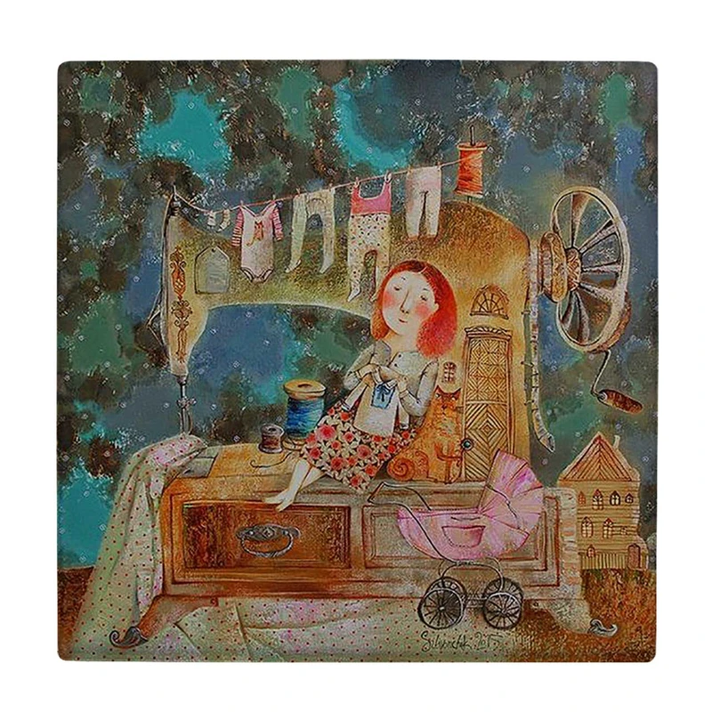  زیر لیوانی  طرح بانو و چرخ خیاطی کد    5883704_4516