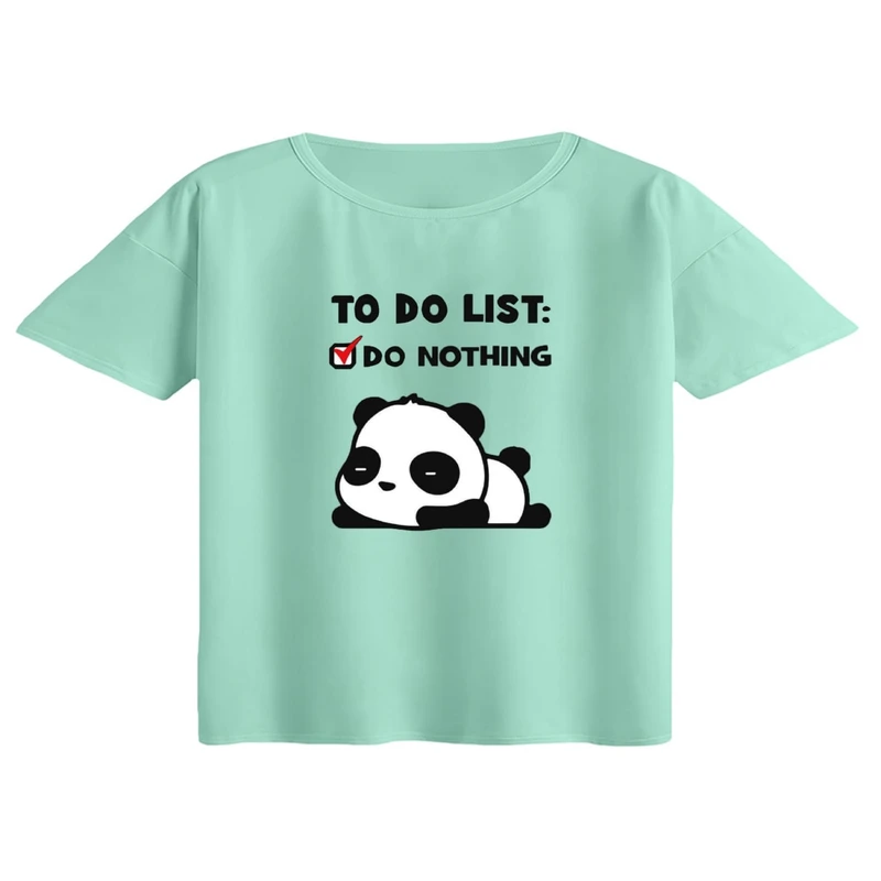 کراپ تی‌شرت آستین کوتاه زنانه مدل پاندا تنبل