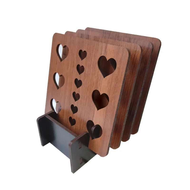 زیر لیوانی مدل مربع طرح قلبی مجموعه 4 عددی