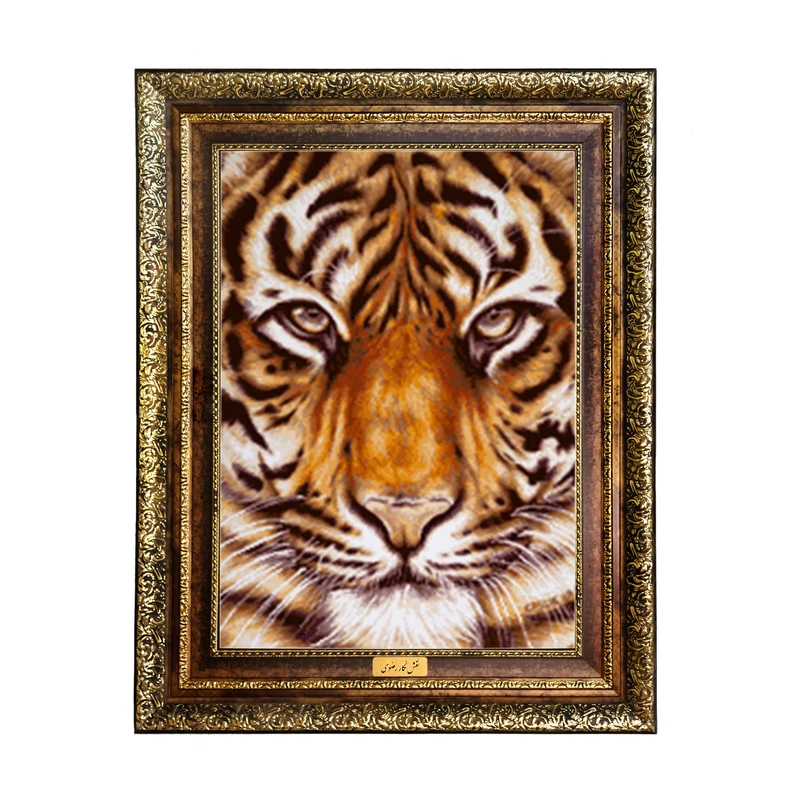 تابلو فرش ماشینی نقش نگار رضوی طرح پلنگ کد 1022H