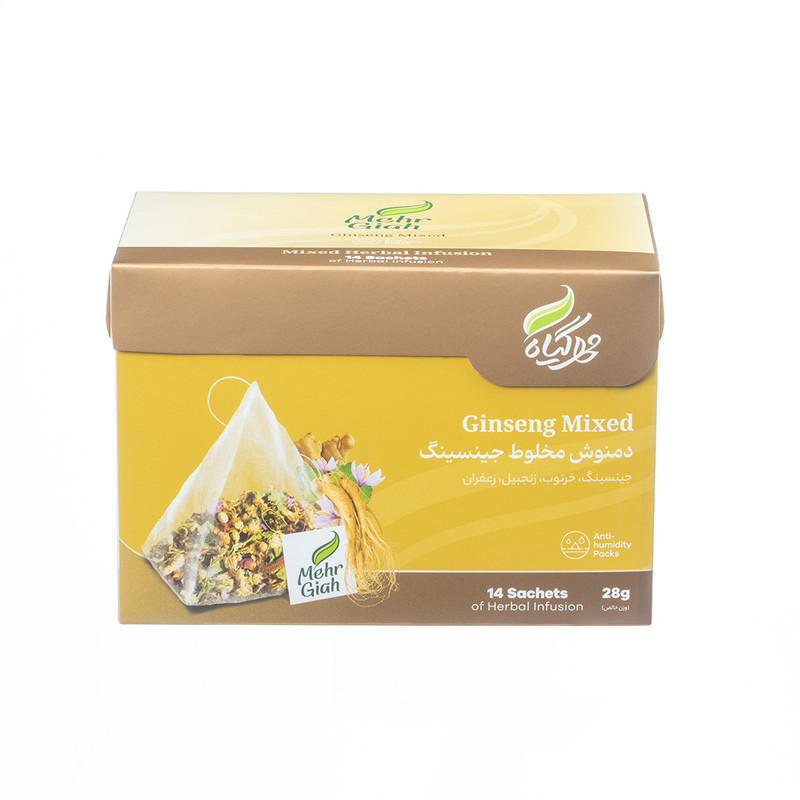 دمنوش گیاهی جینسینگ مهرگیاه بسته 14 عددی
