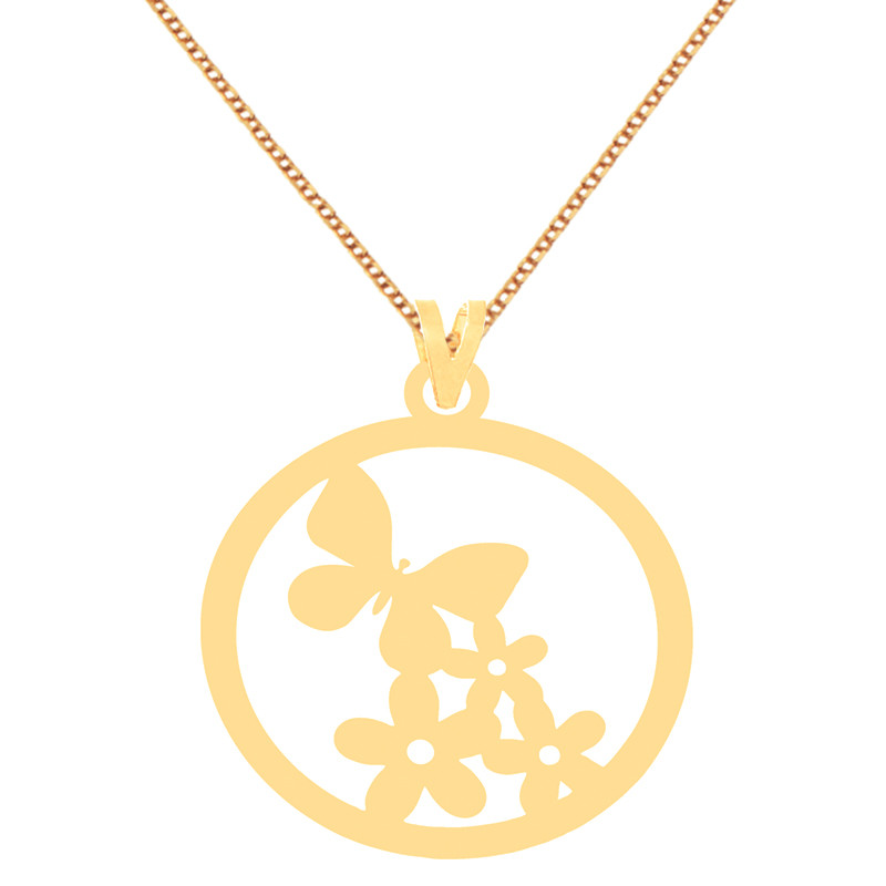 گردنبند طلا 18 عیار زنانه کرابو طرح گل و پروانه مدل Kr70813