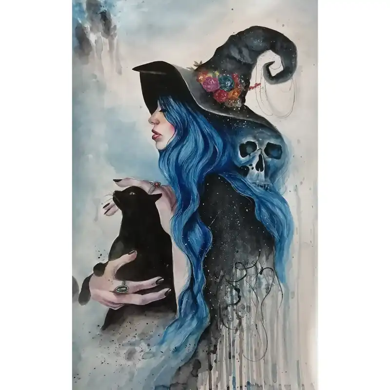 نقاشی آبرنگ طرح دختر جادوگر